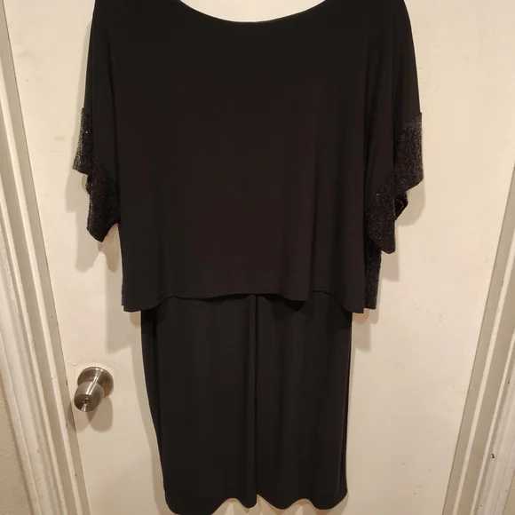 Signature By Robbie Bee Black Stretch Knit Sequin Top 1X Dress Event Evening - Picture 7 of 7